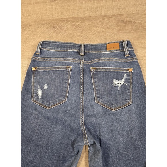 Judy Blue Mid Rise Jean Women 7/28 Skinny Fit Button Up Fly Distressed Unhemmed - Picture 7 of 9